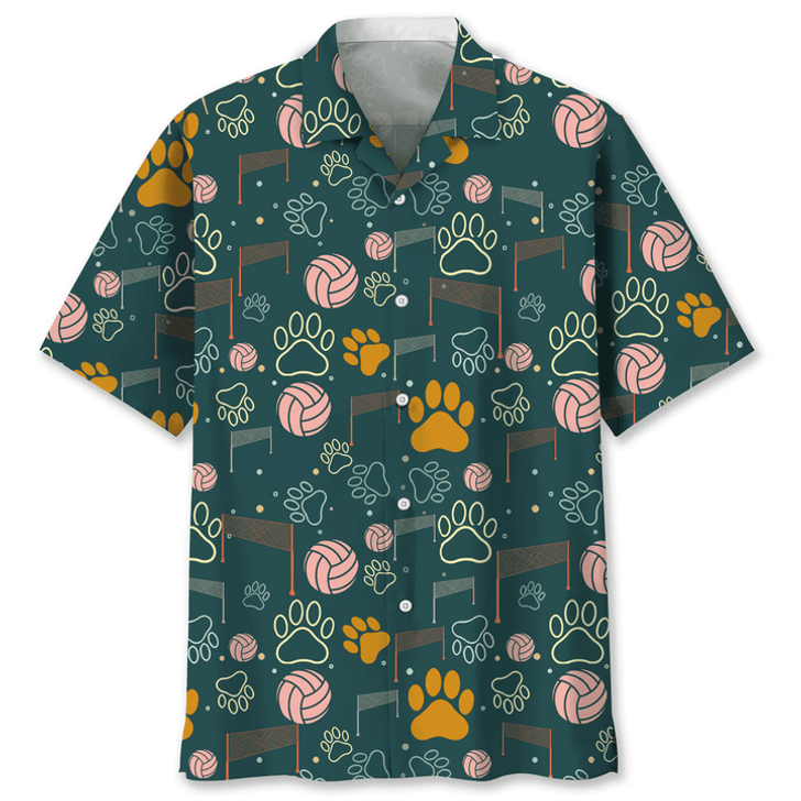 Volleyball And Dog Hawaiian Shirt, Short Sleeve Summer Vacation Beach Shirts for men