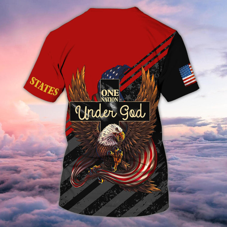FUNSTUFFPRINT Personalized 4Th Of July 3D Full Print Shirt, Patriotic American Eagle Tee 3D Shirts, One Nation Under God Shirts 3D T-shirt