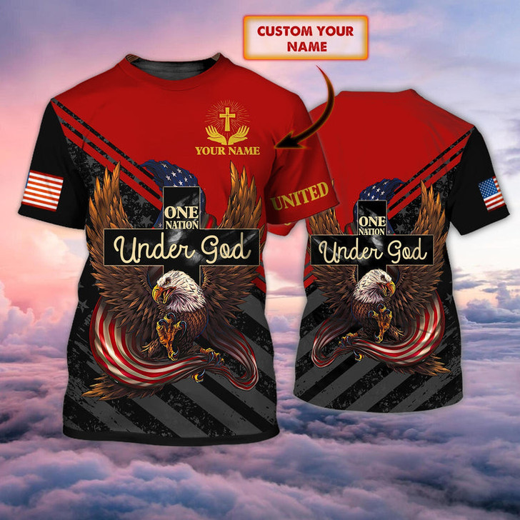 FUNSTUFFPRINT Personalized 4Th Of July 3D Full Print Shirt, Patriotic American Eagle Tee 3D Shirts, One Nation Under God Shirts 3D T-shirt
