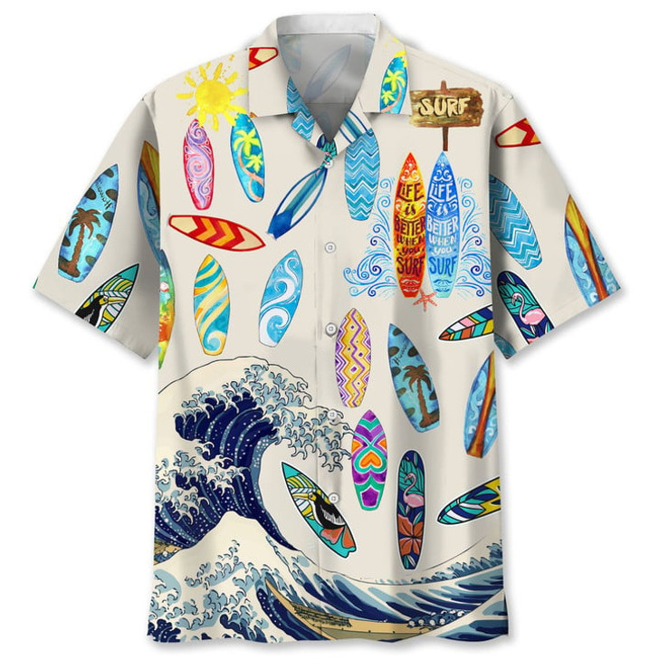 Surfing White Lovers Hawaiian Shirt, Men's Unisex Summer Beach Casual Short Sleeve Summer Vacation Beach Shirts