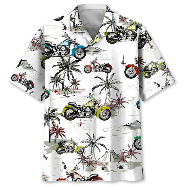 Motocross Green Tropical Hawaiian Shirt, Short Sleeve Summer Vacation Beach Shirts for men