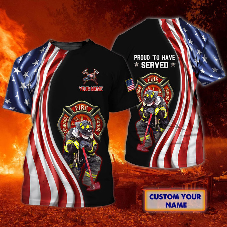 FUNSTUFFPRINT Personalized Firefighter Job Shirts, Proud To Have Save American Firefighter 3D T-shirt