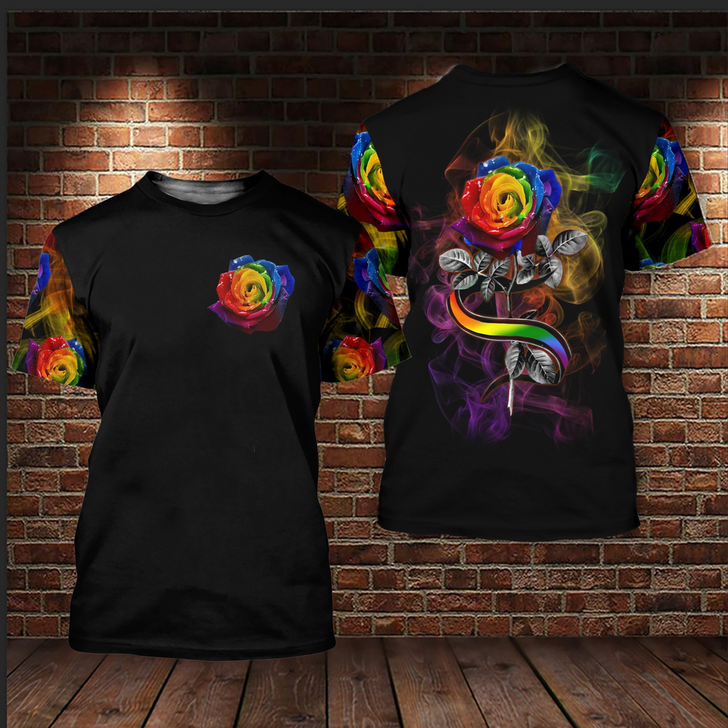 FUNSTUFFPRINT LGBT Rose Angel Wing 3D All Over Printed Shirts For LGBT Community, Bisexual Shirts For LGBTQ History Month 3D T-shirt