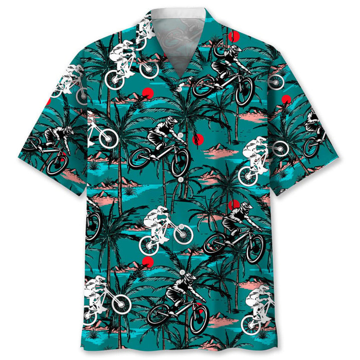 Mountain Bike Vintage Hawaiian Shirt, Short Sleeve Summer Vacation Beach Shirts for men
