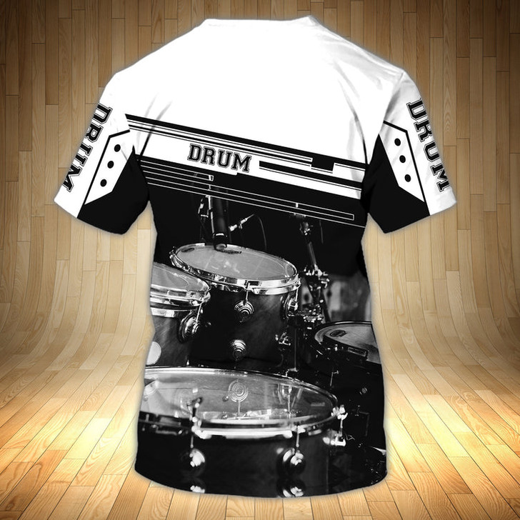 FUNSTUFFPRINT Personalized With Name 3D Shirt Drum Black And White For Drummer, Sublimation Shirts For Drum Lover 3D T-shirt