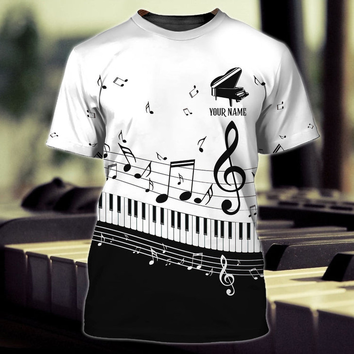 FUNSTUFFPRINT Personalized White 3D Shirt With Piano, Sublimation Shirt For Piano Lover 3D T-shirt