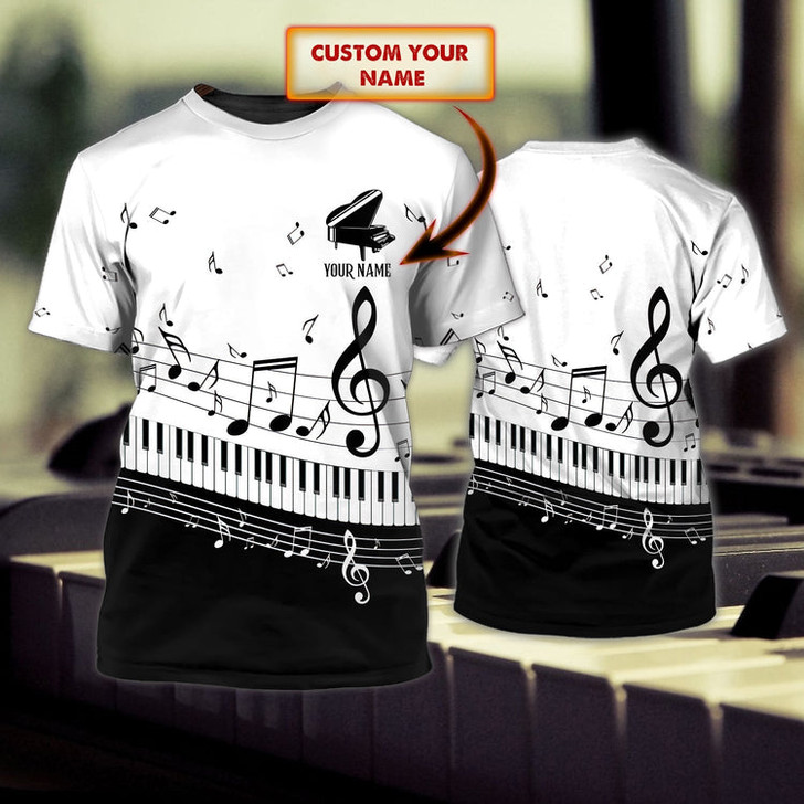 FUNSTUFFPRINT Personalized White 3D Shirt With Piano, Sublimation Shirt For Piano Lover 3D T-shirt