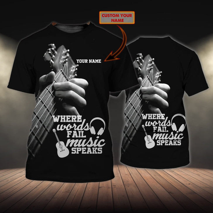 FUNSTUFFPRINT Custom 3D Tee Shirt For Musican, Where Words Fail Music Speak, Music T Shirts 3D T-shirt