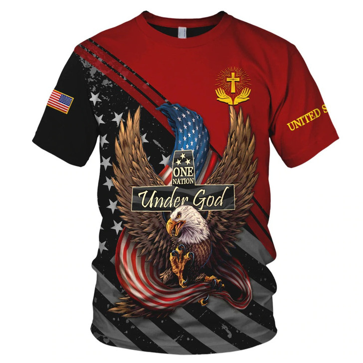 FUNSTUFFPRINT One Nation Under God All Over Print Shirt American Eagle Independence 3D Bomber Jacket 3D T-shirt