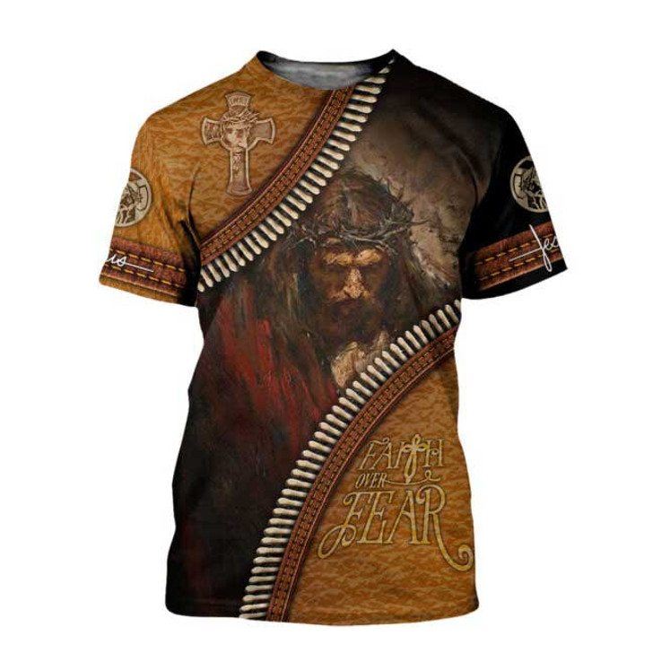 FUNSTUFFPRINT Faith Over Fear 3D All Over Printed Tee Shirt, 3D Full Printed Hoodie Christian Jesus, Jesus Shirts 3D T-shirt