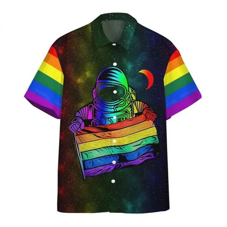 LGBT Aloha Hawaiian Shirts For Summer, Astronaut Colorful LGBT Rainbow Flag Galaxy Hawaiian Shirts