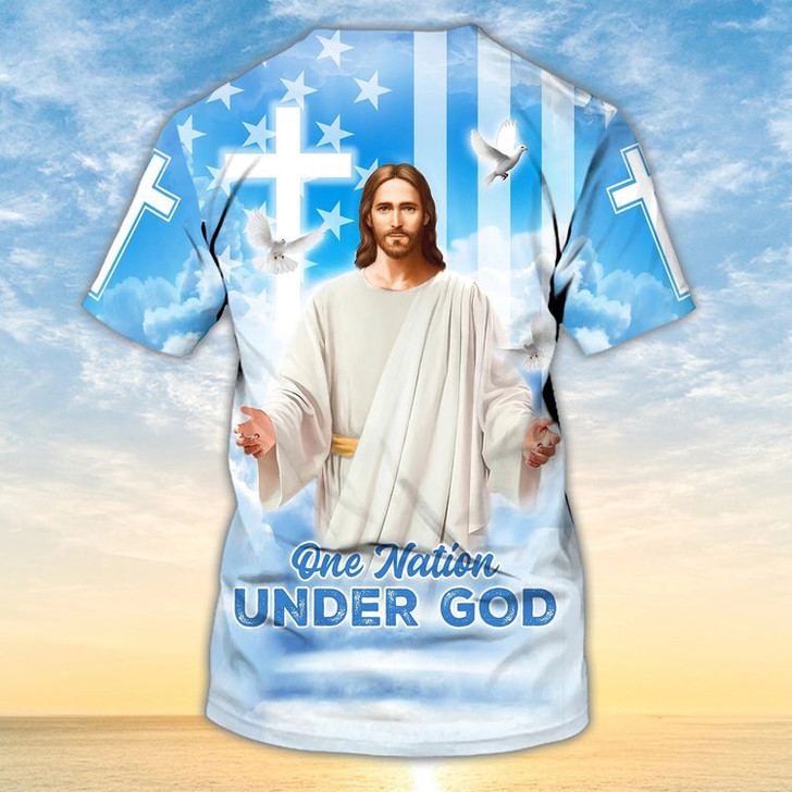 FUNSTUFFPRINT One Nation Under God 3D All Over Print Shirt Hoodie, 4Th Of July Patriotic 3D Hawaiian Shirt, Independence 3D Shirt 3D T-shirt