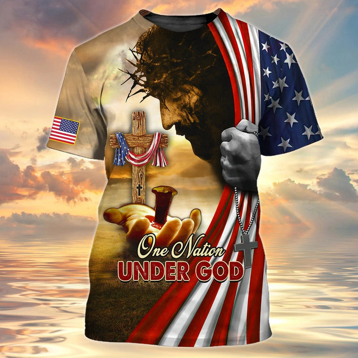 FUNSTUFFPRINT One Nation Under God Christian 3D Full Printed Shirts, Independence Day Hoodie 3D Tee Shirt, Patriotice 3D Tshirts 3D T-shirt