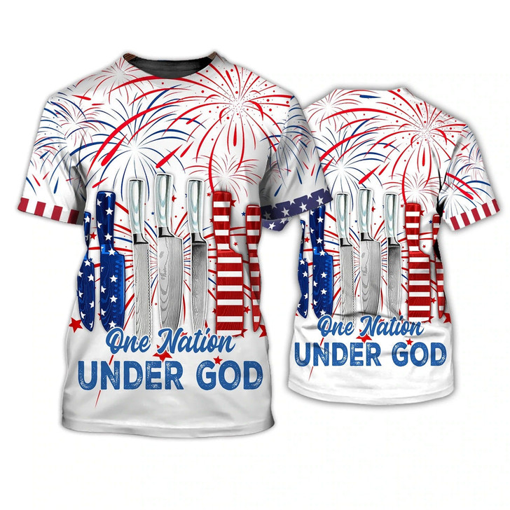 FUNSTUFFPRINT Independence Day Is Coming Chef One Nation Under God 3D Full Print Tshirt, 4Th Of July Usa 3D Shirt 3D T-shirt