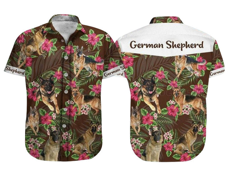 German Shepherd Dog Aloha Hawaiian Shirt - German Shepherd Pet Hawaiian Shirt, Hibiscus Tropical Hawaiian Shirt For Men & Women