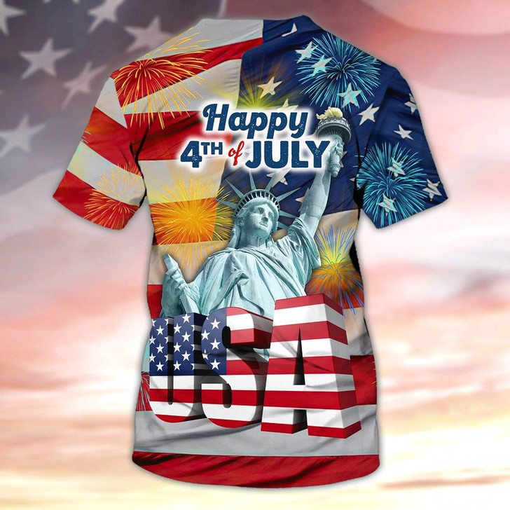 FUNSTUFFPRINT Happy Independence Day 3D All Over Print Shirt, 4Th Of July 3D Tee Shirts 3D T-shirt