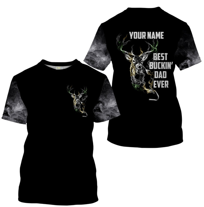 FUNSTUFFPRINT Deer Hunting Best Buckin’s Dad Ever Custom Name 3D All Over Printed Shirts Hoodie Father’s Day Gift 3D T-shirt