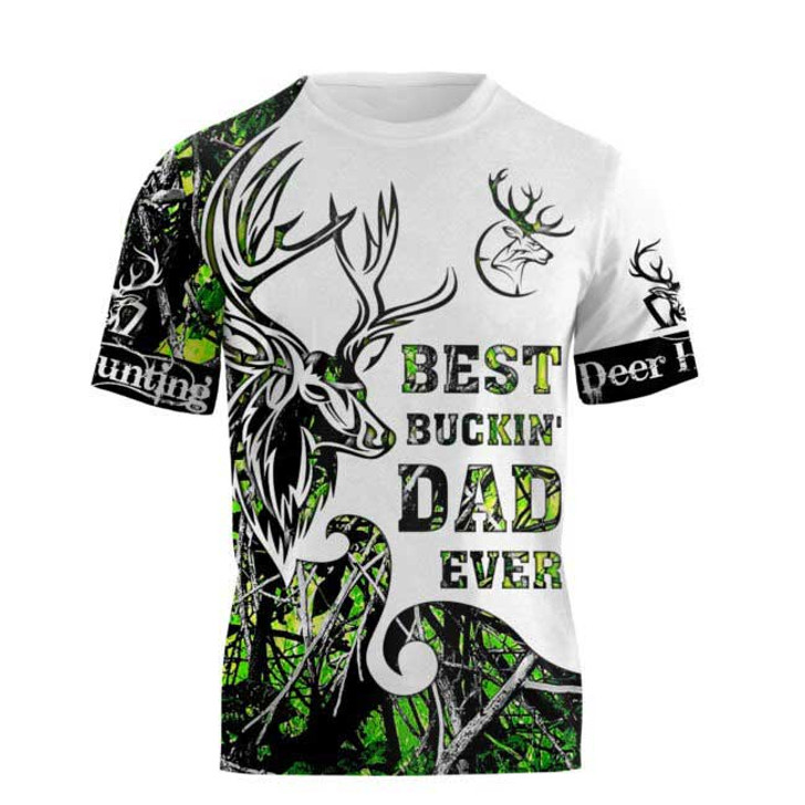 FUNSTUFFPRINT Best Buckin’ Dad Ever 3D All Over Printed Shirts, 3D Hoodie For Hunting Dad, Deer Hunting Dad Clothing 3D T-shirt