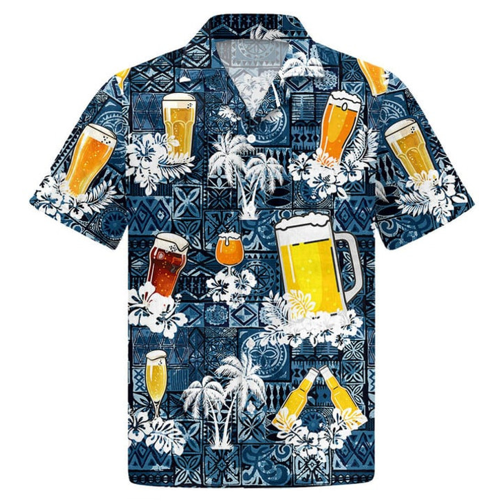 Beer Hawaiian Shirt Style Blue Drinking Shirt Beer Lover Gift, Aloha Beach Shirt