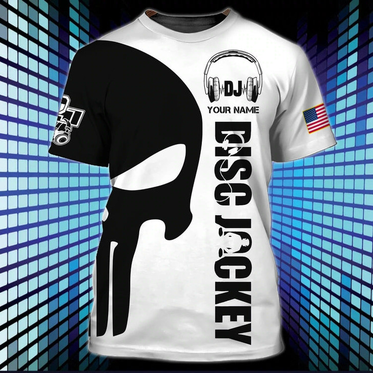 FUNSTUFFPRINT Skull Disc Jockey 3D Full Print Shirt, I Love Dj Shirt, To My Love Dj Boyfriend Gifts, Deejay Shirts 3D T-shirt