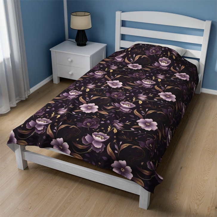 FUNSTUFFPRINT Purple Hibiscus Floral Throw Blanket For Bed, Whimsigoth Decor Home Decor For Bedroom, Cozy Christmas Gifts For Wife, Yule Gifts, Birth