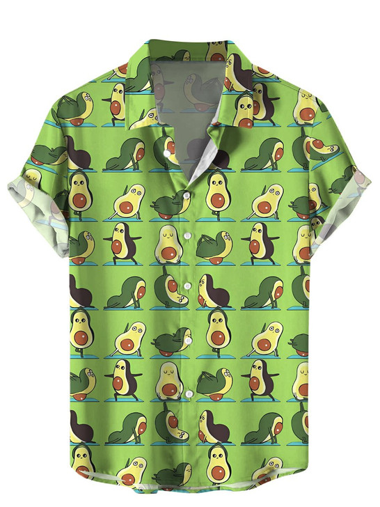 Men's Hawaiian Shirts Avocados Yoga Print Short Sleeve Shirt