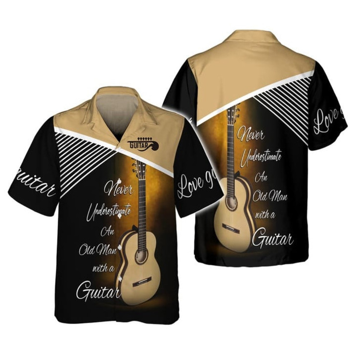 Old Man With Guitar 3d Hawaiian Shirt, Love Guitar Hawaiian Shirt, Men's Guitarist Hawaii Shirt