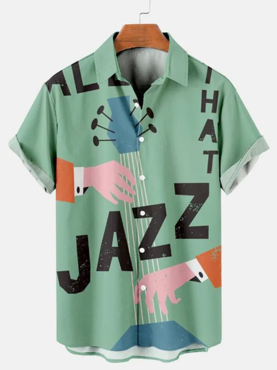 Music Elements Fashion Print Beach Short-sleeved Hawaiian Shirt, Summer Gift For Women, Men