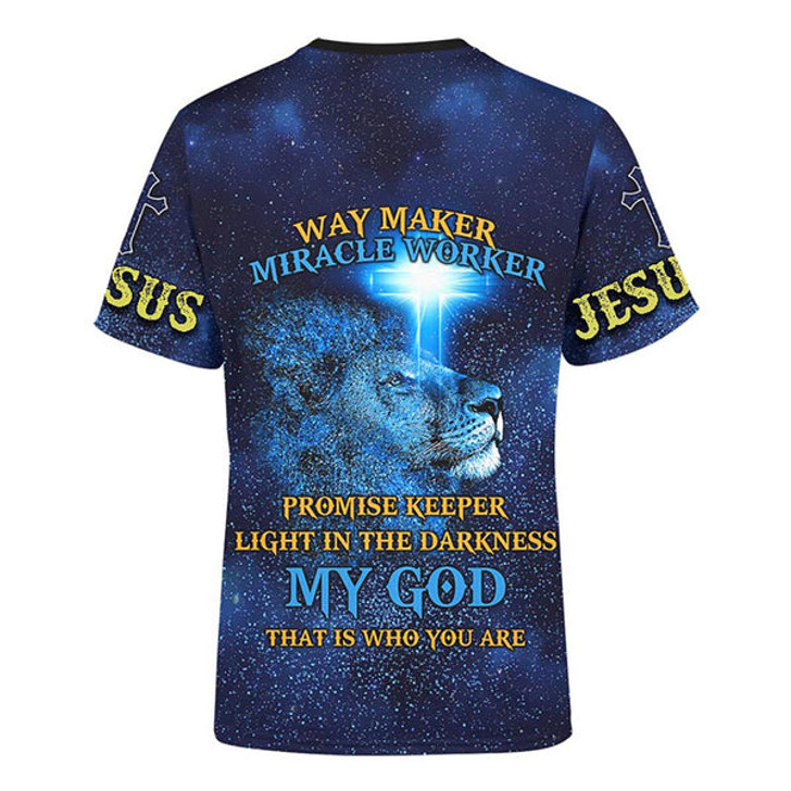 FUNSTUFFPRINT Jesus Lion Way Maker Miracle Worker 3d Shirt - Christian 3D Shirt 3D T-shirt