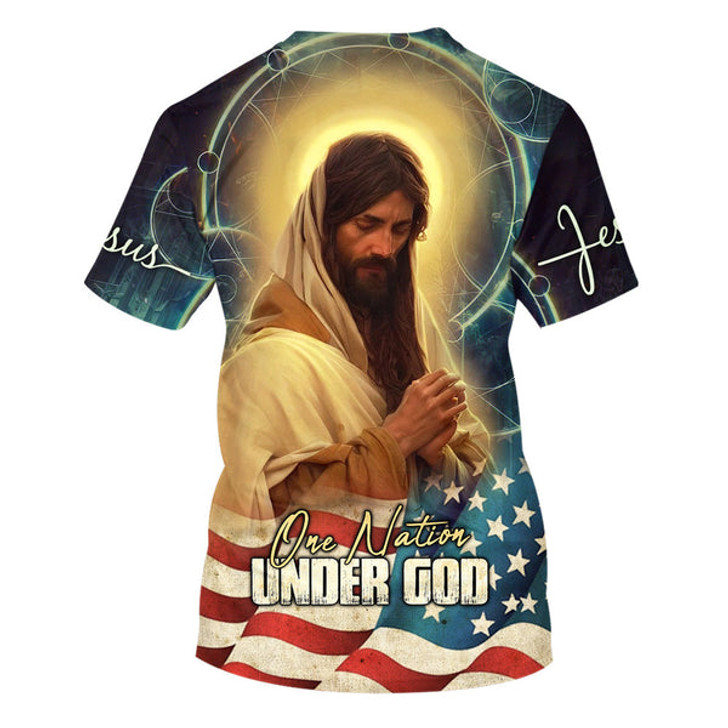 FUNSTUFFPRINT Jesus Pray One Nation Under God 3d All Over Print Shirt - Christian 3d Shirts For Men Women 3D T-shirt