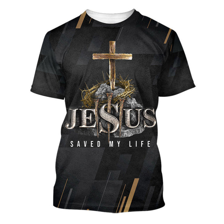 FUNSTUFFPRINT Jesus Saved My Life Cross 3d All Over Print Shirt - Christian 3d Shirts For Men Women 3D T-shirt