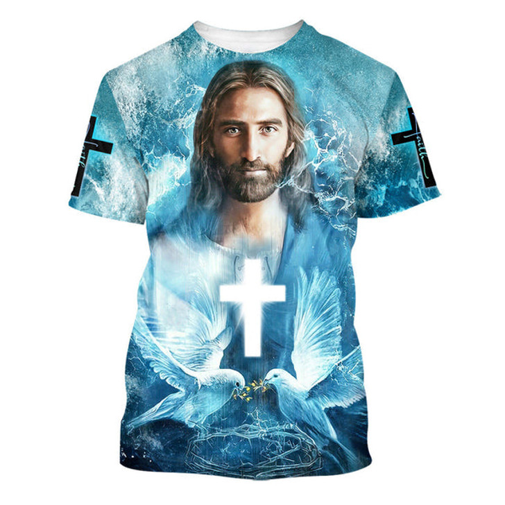 FUNSTUFFPRINT Jesus With Birds 3d All Over Print Shirt - Christian 3d Shirts For Men Women 3D T-shirt