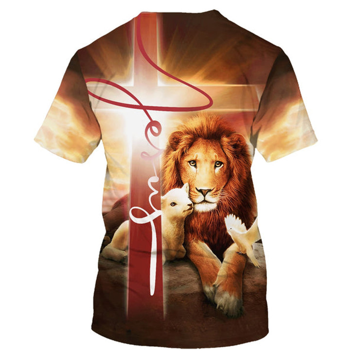 FUNSTUFFPRINT Lion Lamb And A Dove 3d All Over Print Shirt - Christian 3d Shirts For Men Women 3D T-shirt
