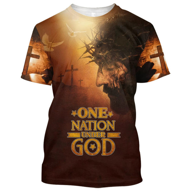 FUNSTUFFPRINT One Nation Under God Jesus 3d All Over Print Shirt - Christian 3d Shirts For Men Women 3D T-shirt