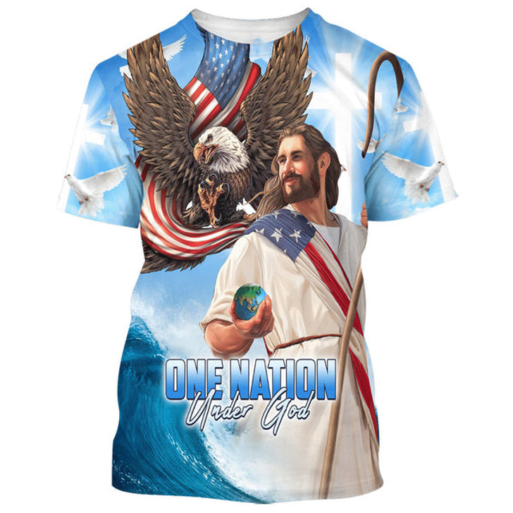 FUNSTUFFPRINT One Nation Under God Jesus American 3d All Over Print Shirt - Christian 3d Shirts For Men Women 3D T-shirt