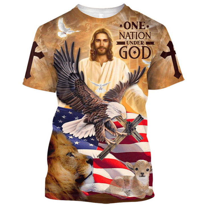FUNSTUFFPRINT On Nation Under God American 3d All Over Print Shirt - Christian 3d Shirts For Men Women 3D T-shirt