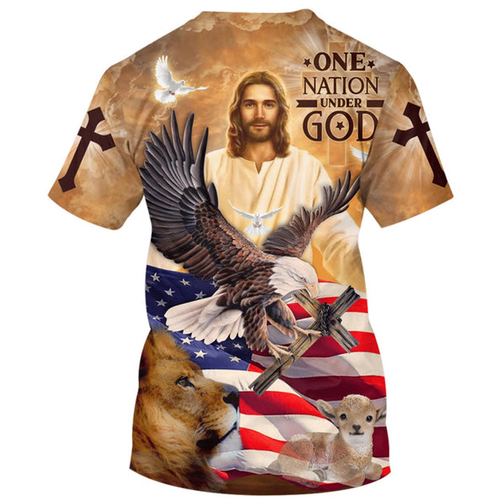 FUNSTUFFPRINT On Nation Under God American 3d All Over Print Shirt - Christian 3d Shirts For Men Women 3D T-shirt