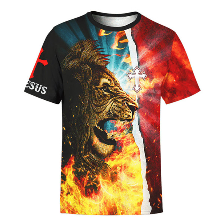 FUNSTUFFPRINT Jesus Is My Savior Jesus Lion Fire 3d Shirt - Christian 3D Shirt 3D T-shirt