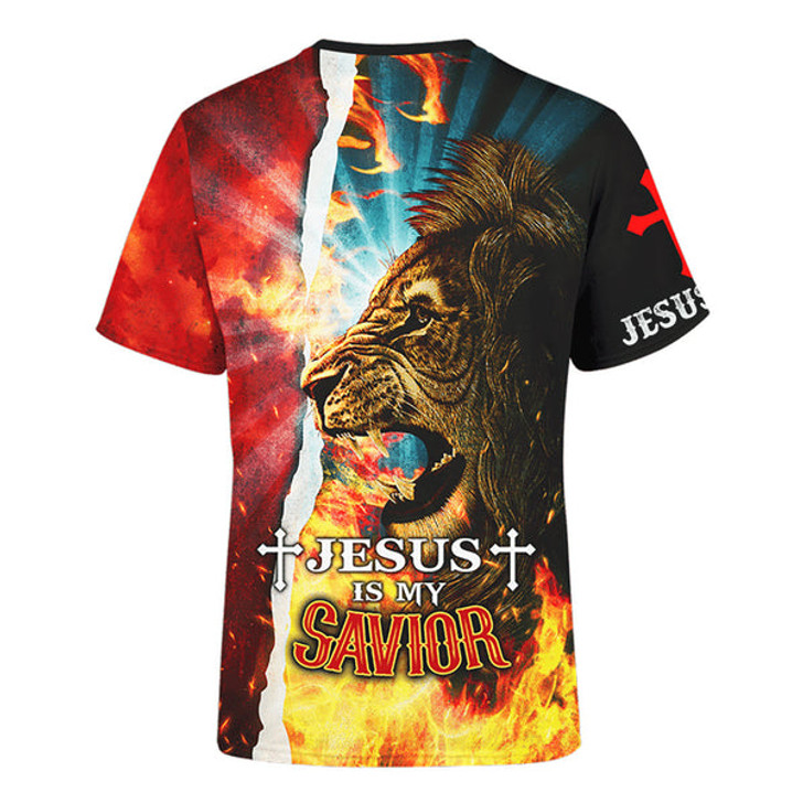 FUNSTUFFPRINT Jesus Is My Savior Jesus Lion Fire 3d Shirt - Christian 3D Shirt 3D T-shirt