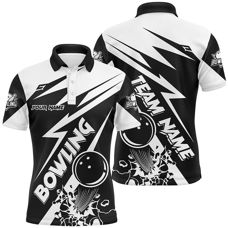 FUNSTUFFPRINT Black and white bowling  Polo Shirt Size S-5XL