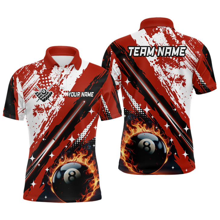 FUNSTUFFPRINT  Personalized Billiard Cue 8 Ball Pool Grunge Style Men  Polo Shirt Size S-5XL