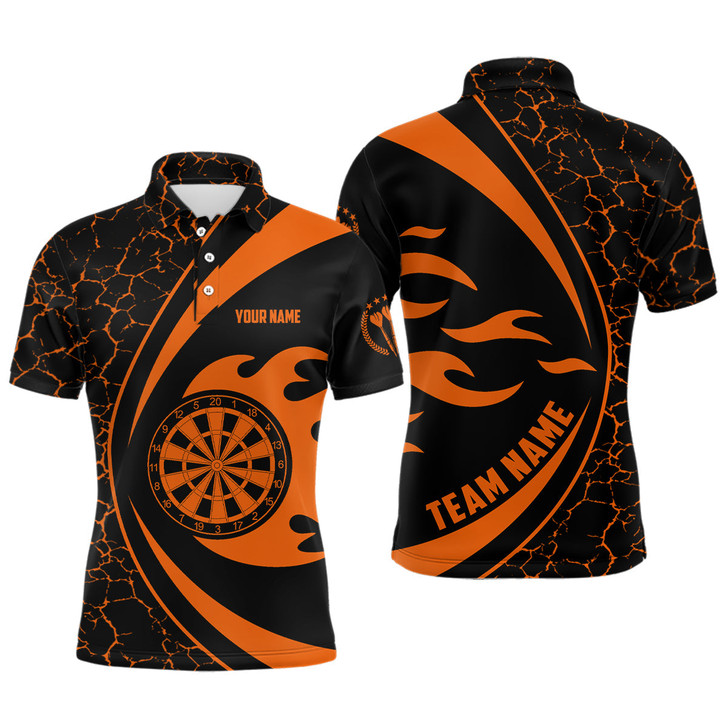 FUNSTUFFPRINT  Personalized Orange Fire Flame Darts Men Polo Shirt Darts Shirt For Men Polo Shirt Size S-5XL