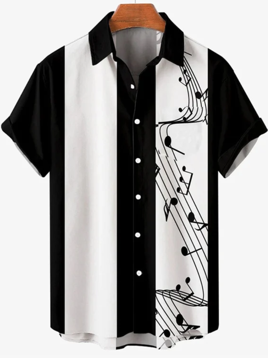 Music Elements Fashion Print Beach Short-sleeved Hawaiian Shirt