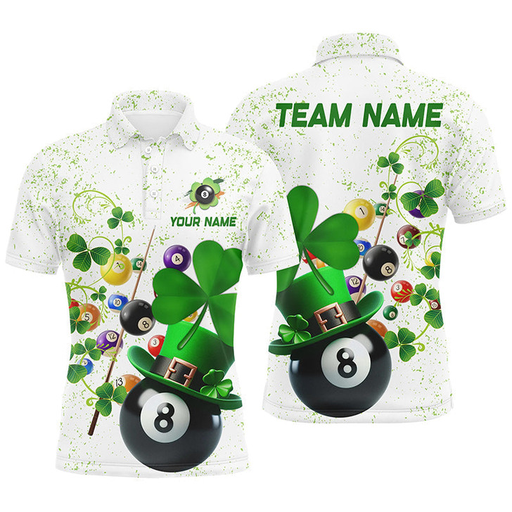 FUNSTUFFPRINT Billiard Balls Luckiest Shamrock Men Billiard Polo Shirts Custom St Patrick Day Billiard   Polo Shirt Size S-5XL