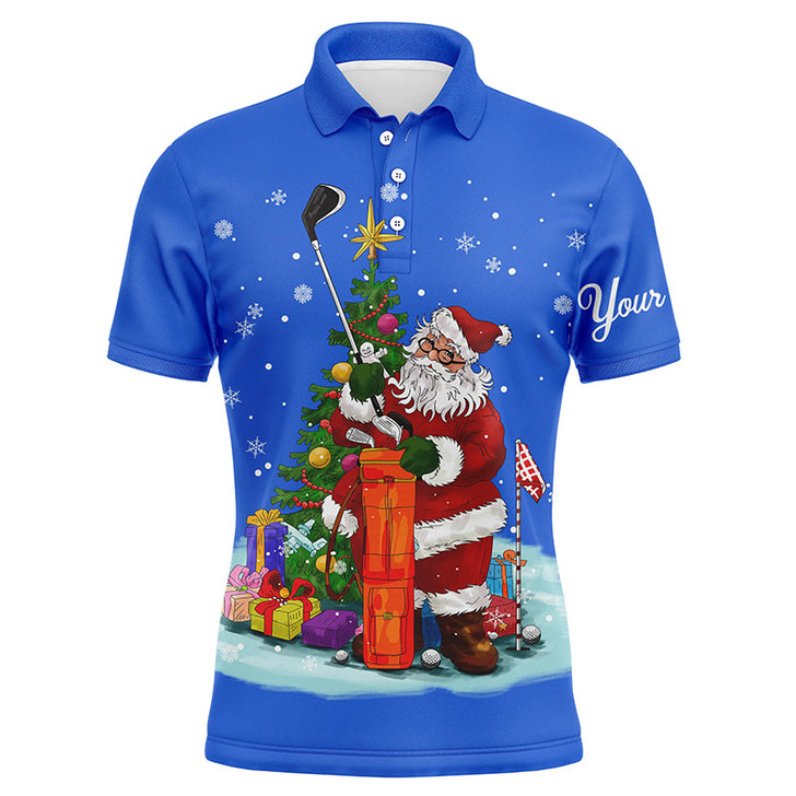 FUNSTUFFPRINT Christmas golf shirts custom name Mens golf polo shirt - Santa Golfer Christmas golf gifts  Polo Shirt Size S-5XL