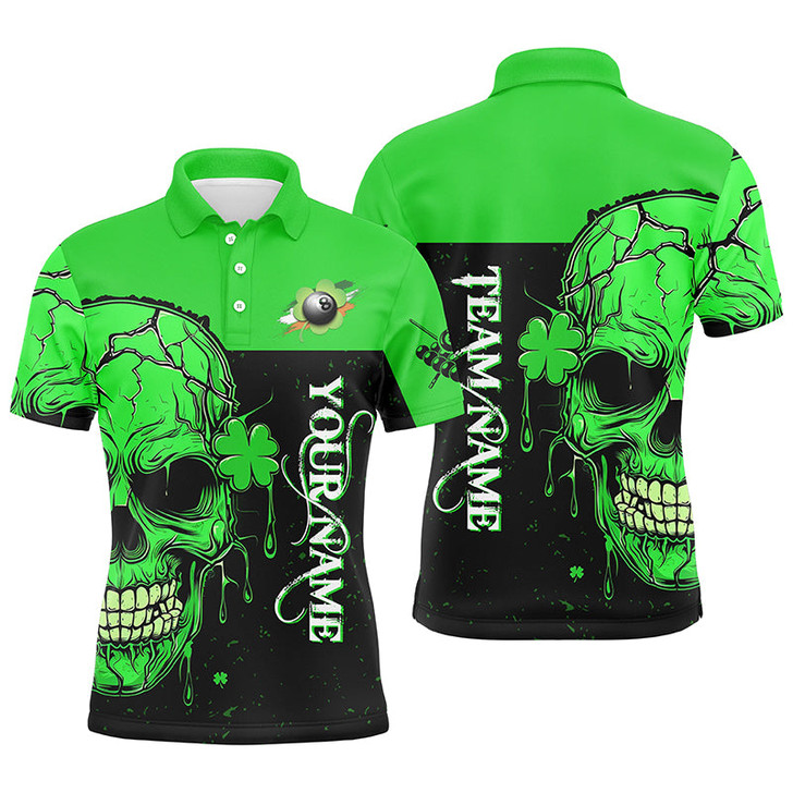 FUNSTUFFPRINT St Patrick'S Day Green Billiard Skull Custom Men Polo Shirts, Luckiest Patrick Day Billiard  Polo Shirt Size S-5XL