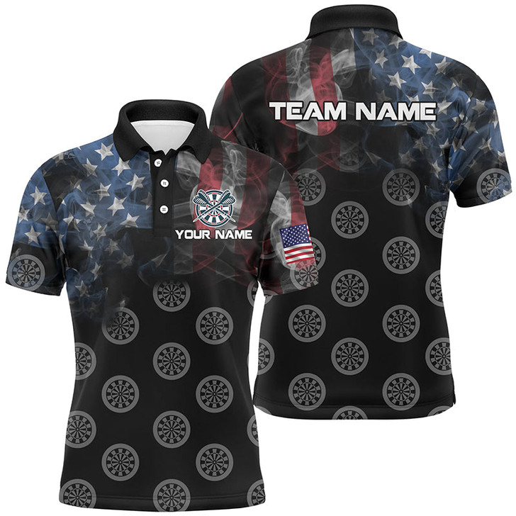 FUNSTUFFPRINT Personalized Smoke US Flag Dart Polo Shirts, Custom Patriotic Darts Shirts For Men Dart  Polo Shirt Size S-5XL