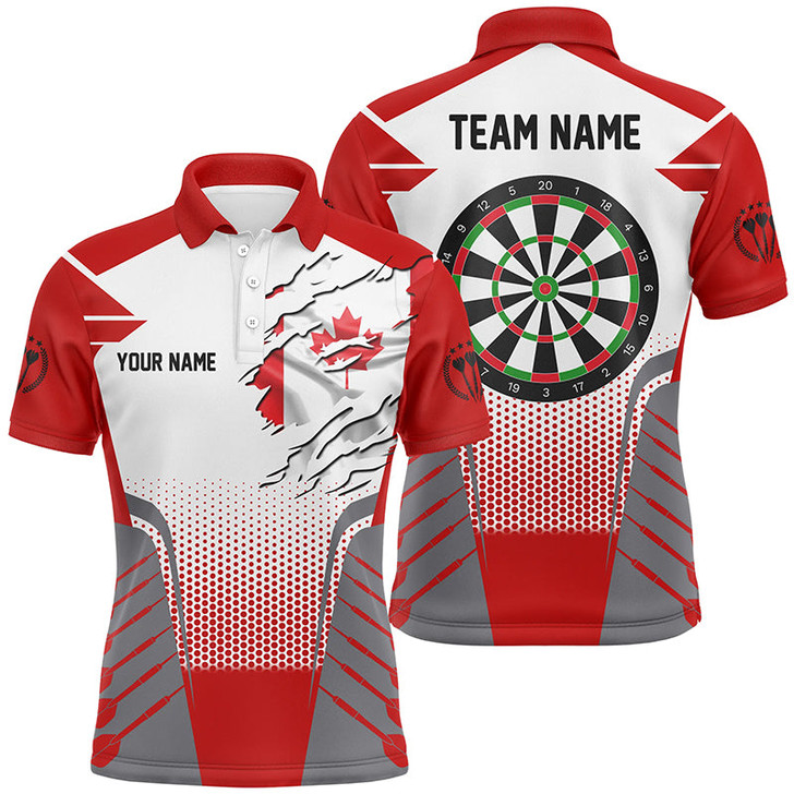 FUNSTUFFPRINT White Red Canada Flag Men Darts Polo Shirts Custom Patriotic Darts   Polo Shirt Size S-5XL