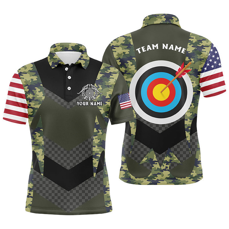 FUNSTUFFPRINT Personalized US Flag Camouflage Target Archery 3D Polo Shirts For Men, Custom Archery  Polo Shirt Size S-5XL