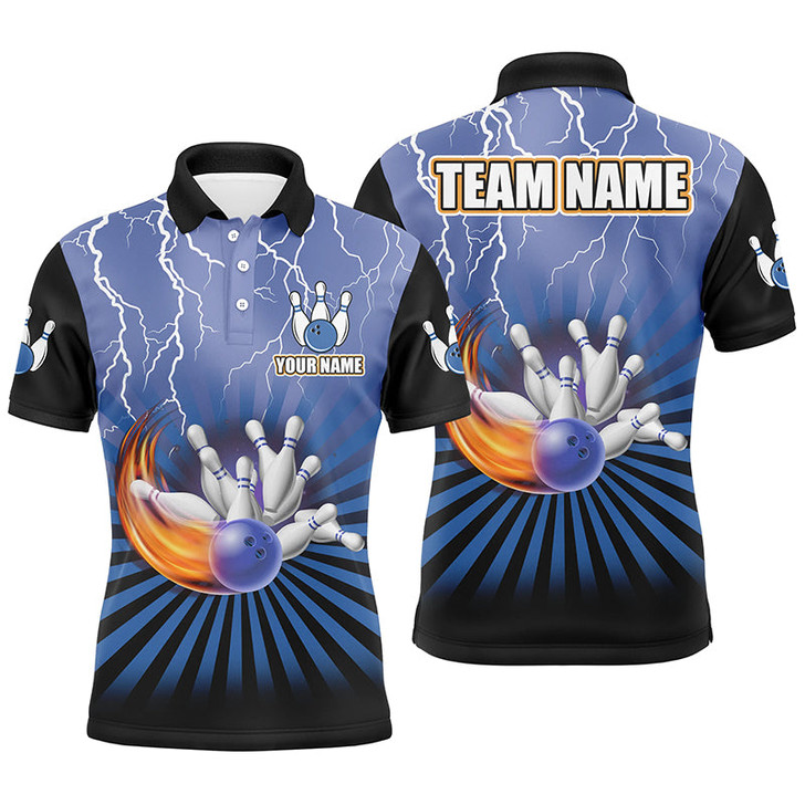 FUNSTUFFPRINT Men Bowling Polo Shirt Custom lightning storm vintage Bowling    Polo Shirt Size S-5XL